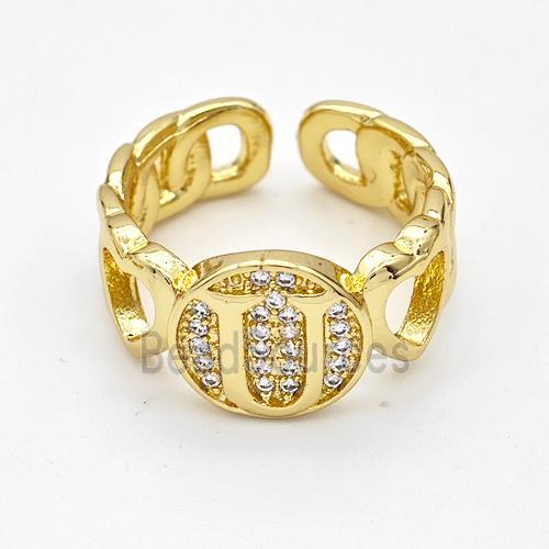 Copper Ring Pave Zirconia Letter-U Gold Plated