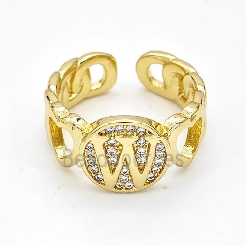 Copper Ring Pave Zirconia Letter-W Gold Plated