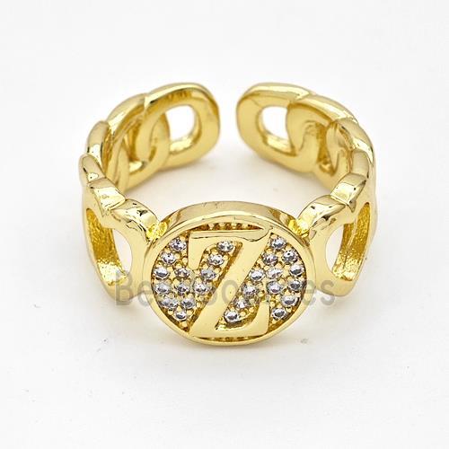 Copper Ring Pave Zirconia Letter-Z Gold Plated