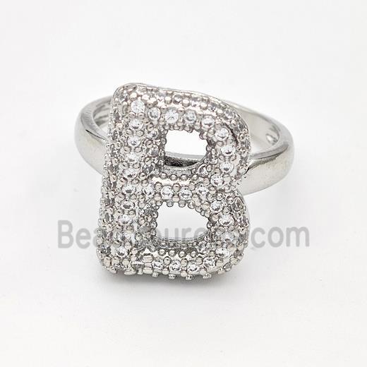 Copper Ring Pave Zirconia Letter-B Platinum Plated