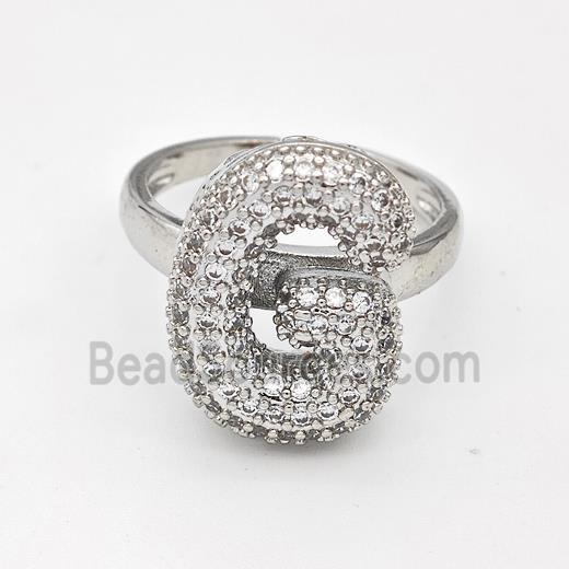 Copper Ring Pave Zirconia Letter-G Platinum Plated