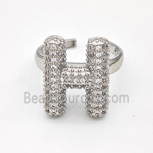 Copper Ring Pave Zirconia Letter-H Platinum Plated