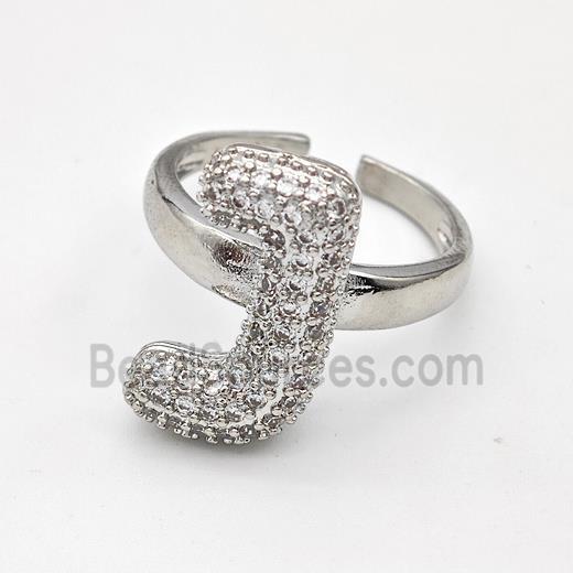 Copper Ring Pave Zirconia Letter-J Platinum Plated