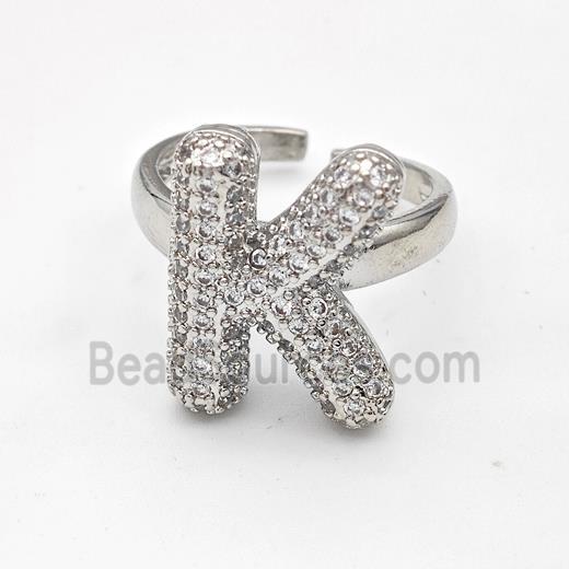 Copper Ring Pave Zirconia Letter-K Platinum Plated