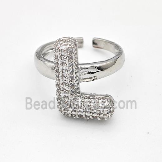 Copper Ring Pave Zirconia Letter-L Platinum Plated