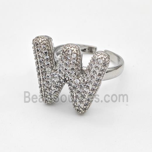 Copper Ring Pave Zirconia Letter-W Platinum Plated