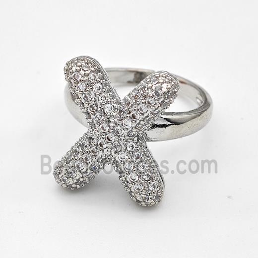 Copper Ring Pave Zirconia Letter-X Platinum Plated