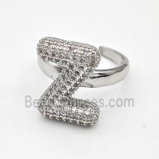 Copper Ring Pave Zirconia Letter-Z Platinum Plated