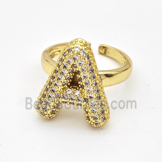 Copper Ring Pave Zirconia Letter-A Gold Plated