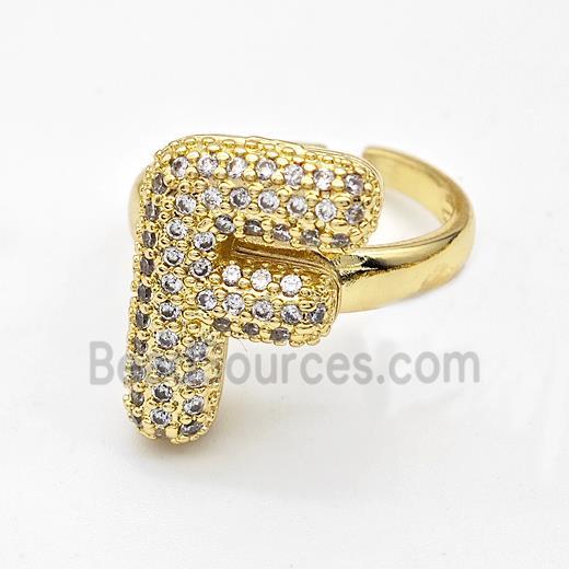 Copper Ring Pave Zirconia Letter-F Gold Plated