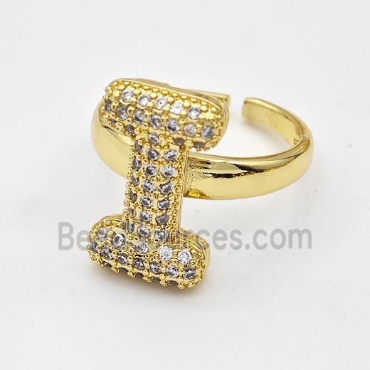 Copper Ring Pave Zirconia Letter-I Gold Plated