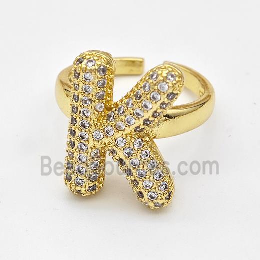 Copper Ring Pave Zirconia Letter-K Gold Plated