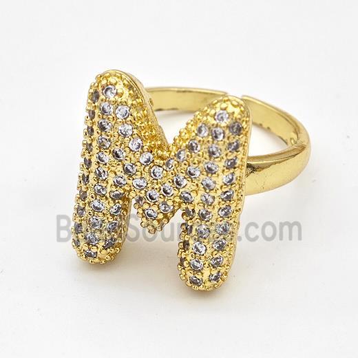 Copper Ring Pave Zirconia Letter-M Gold Plated