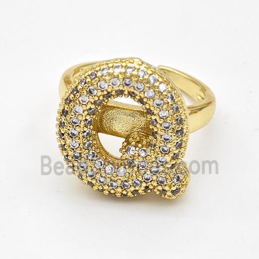 Copper Ring Pave Zirconia Letter-Q Gold Plated