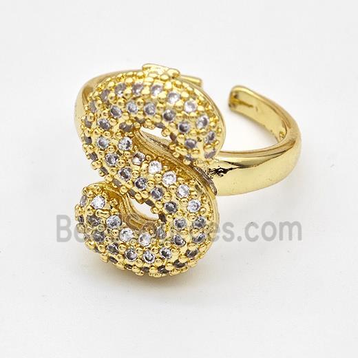 Copper Ring Pave Zirconia Letter-S Gold Plated