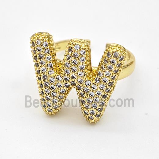 Copper Ring Pave Zirconia Letter-W Gold Plated