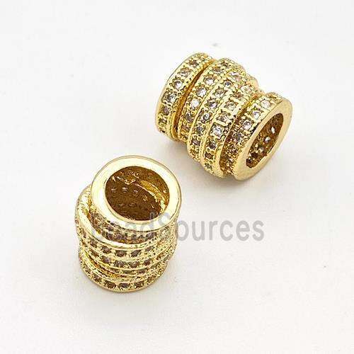 Copper Tube Beads Micro Pave Zirconia Large Hole Gold Plated