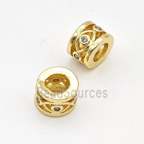 Copper Tube Beads Pave Zirconia Hollow Large Hole Gold Plated