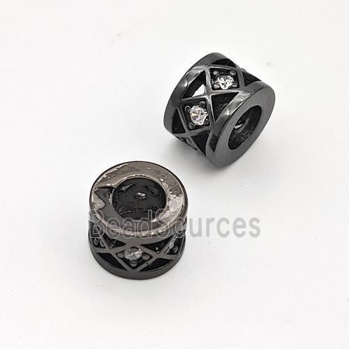 Copper Tube Beads Pave Zirconia Hollow Large Hole Black Plated