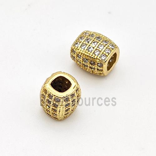 Copper Barrel Beads Micro Pave Zirconia Large Hole Gold Plated