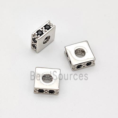 Copper Square Beads Pave Zirconia Spacer Platinum Plated