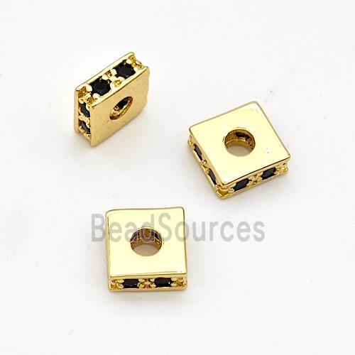 Copper Square Beads Pave Zirconia Spacer Gold Plated