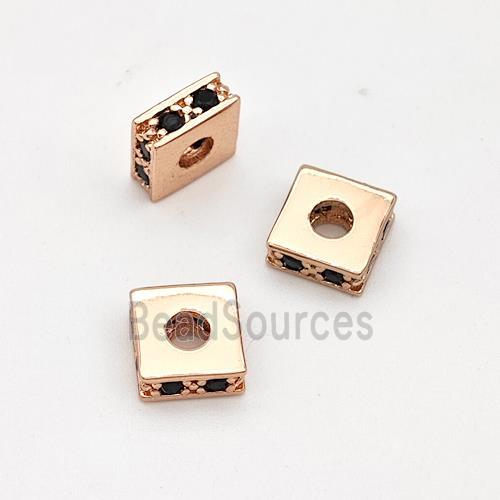 Copper Square Beads Pave Zirconia Spacer Rose Gold