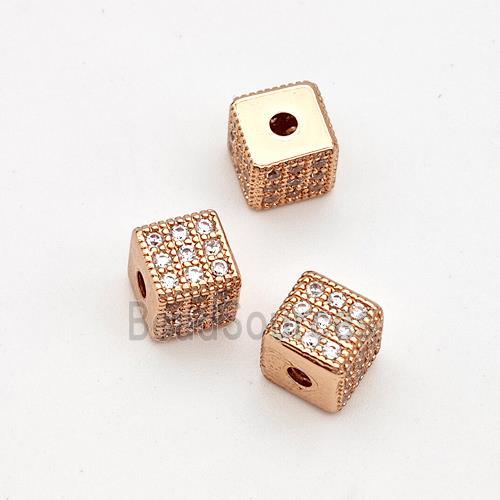 Copper Cube Beads Micro Pave Zirconia Rose Gold