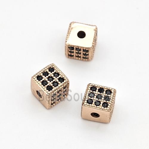 Copper Cube Beads Micro Pave Zirconia Rose Gold