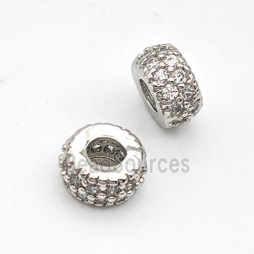 Copper Rondelle Beads Micro Pave Zirconia Large Hole Platinum Plated