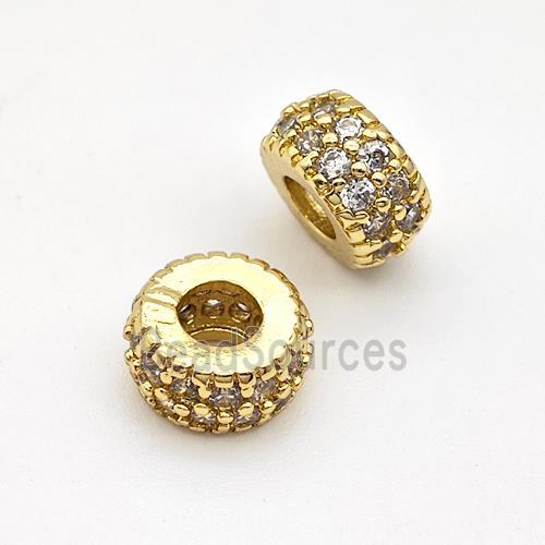 Copper Rondelle Beads Micro Pave Zirconia Large Hole Gold Plated