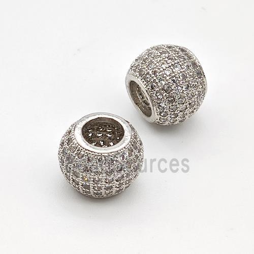 Copper Round Beads Micro Pave Zirconia Large Hole Platinum Plated