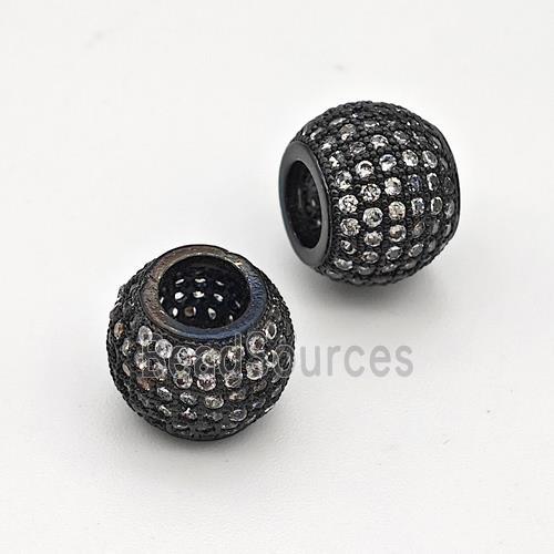 Copper Round Beads Micro Pave Zirconia Large Hole Black Plated