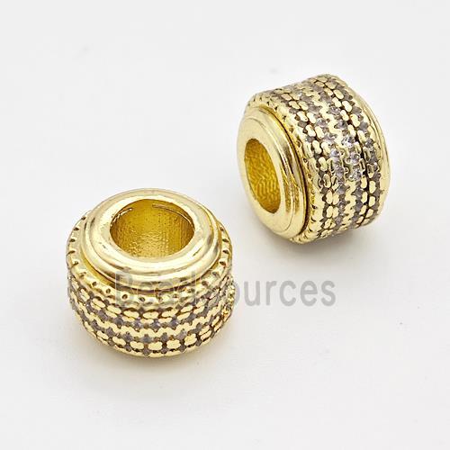 Copper Rondelle Beads Micro Pave Zirconia Large Hole Gold Plated