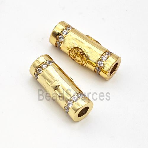 Copper Tube Beads Micro Pave Zirconia Large Hole Gold Plated