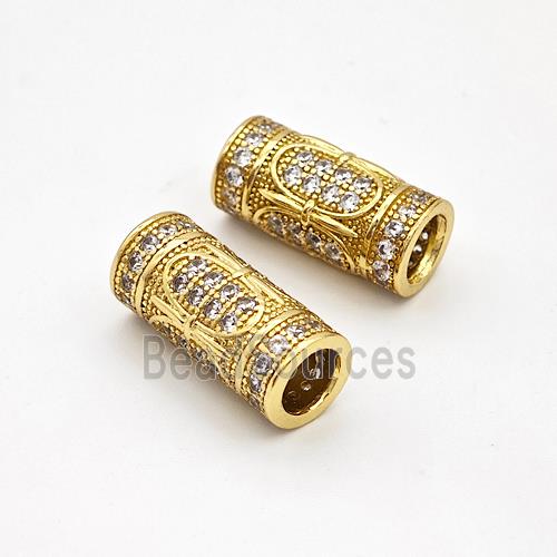 Copper Tube Beads Micro Pave Zirconia Large Hole Gold Plated