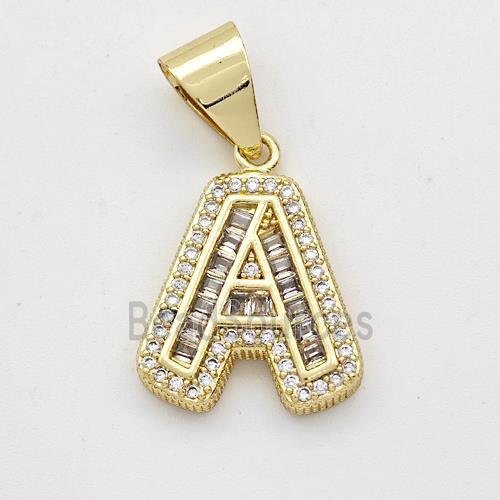 Copper Pendant Pave Zirconia Letter-A Gold Plated