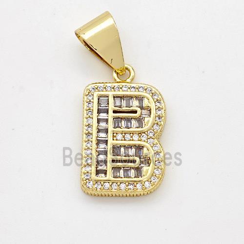 Copper Pendant Pave Zirconia Letter-B Gold Plated