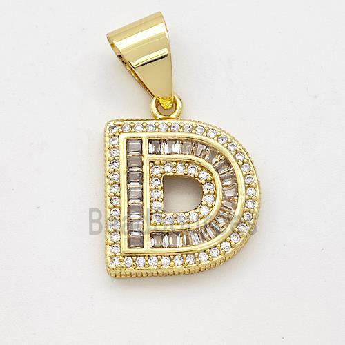 Copper Pendant Pave Zirconia Letter-D Gold Plated