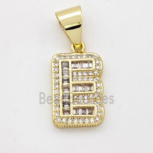 Copper Pendant Pave Zirconia Letter-E Gold Plated