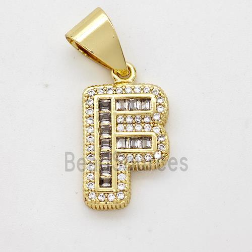 Copper Pendant Pave Zirconia Letter-F Gold Plated