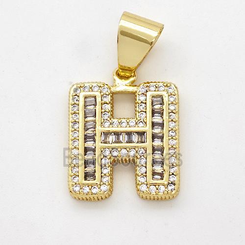 Copper Pendant Pave Zirconia Letter-H Gold Plated