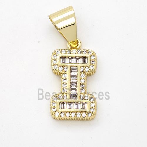 Copper Pendant Pave Zirconia Letter-I Gold Plated