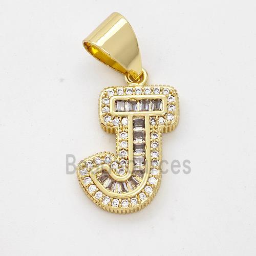 Copper Pendant Pave Zirconia Letter-J Gold Plated