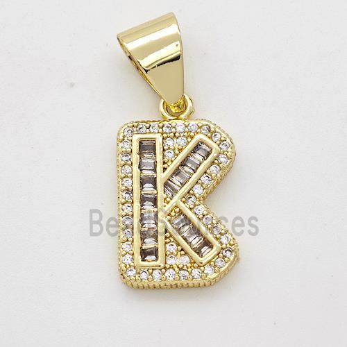 Copper Pendant Pave Zirconia Letter-K Gold Plated