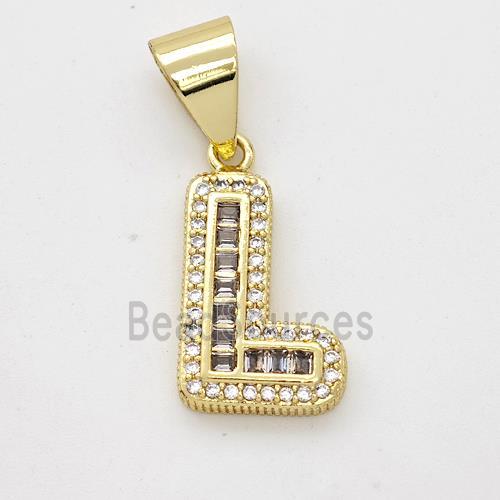 Copper Pendant Pave Zirconia Letter-L Gold Plated