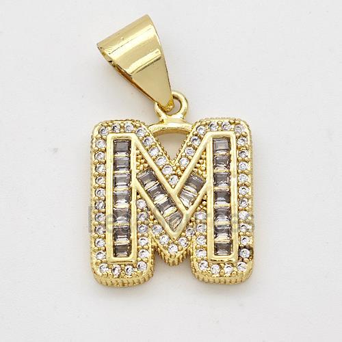 Copper Pendant Pave Zirconia Letter-M Gold Plated