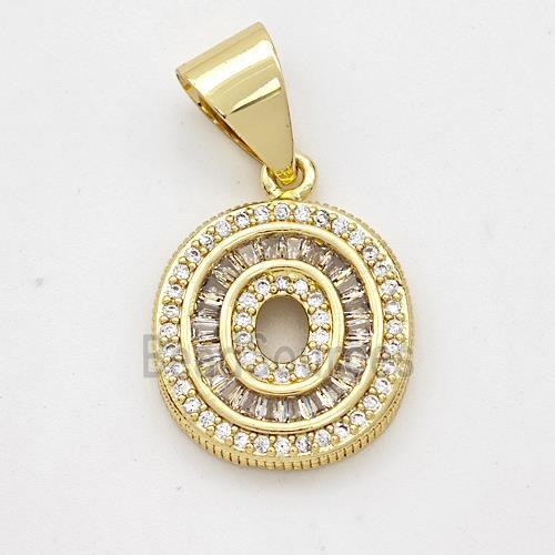 Copper Pendant Pave Zirconia Letter-O Gold Plated