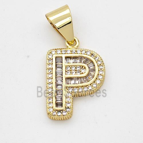 Copper Pendant Pave Zirconia Letter-P Gold Plated