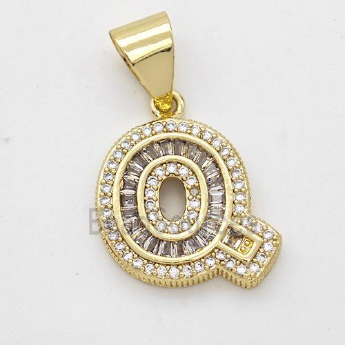 Copper Pendant Pave Zirconia Letter-Q Gold Plated